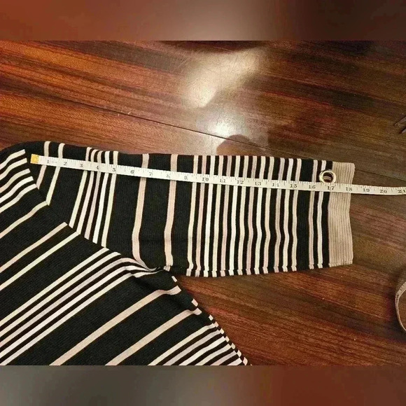 Charter Club Black Cream Striped Ribbed 3/4 Sleeve Grommet Round Neck Tunic XXL - Picture 11 of 12